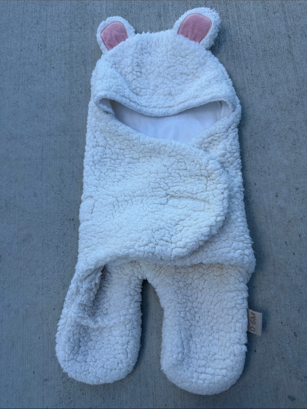 Plush Sherpa Hooded Baby Sack with Ear Accents - White